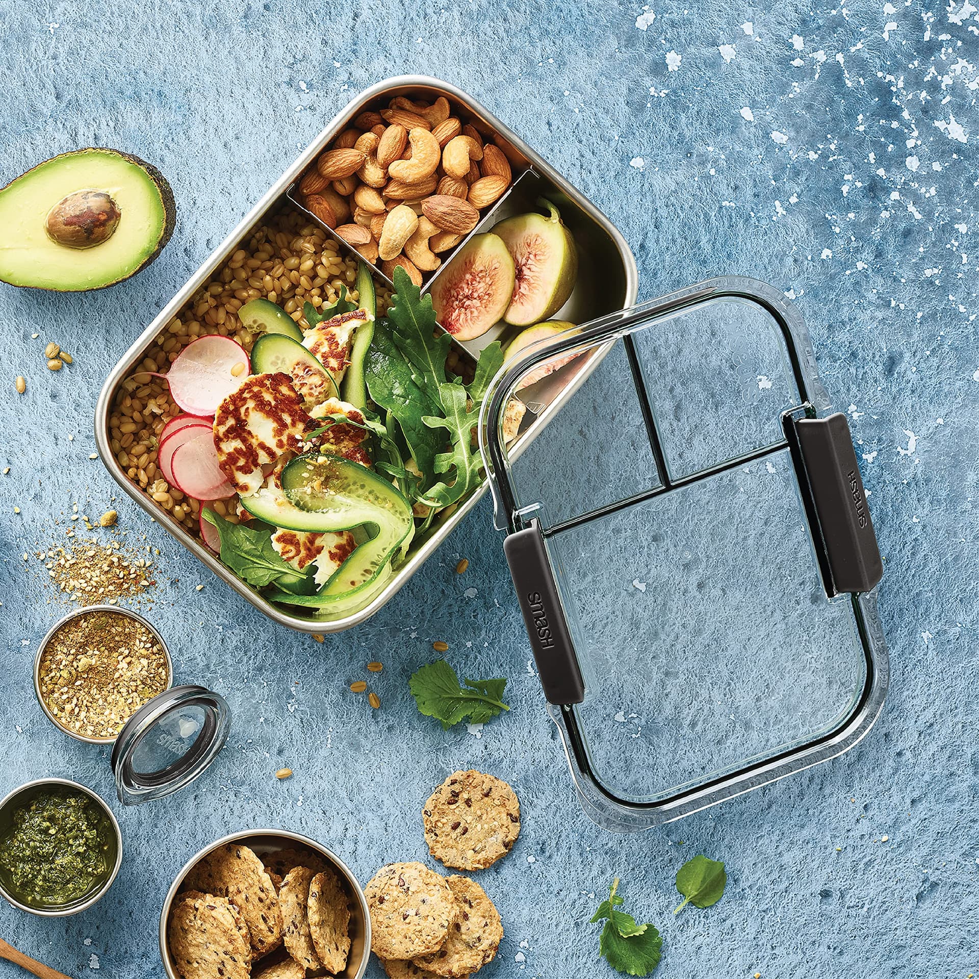 Smash Microwave Safe Stainless Steel Bento Lunch Box, 3 Compartments, Black, 1300ml thumbnail 5