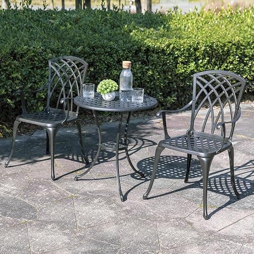 NUU GARDEN Bistro Set 3 Piece Outdoor All Weather Cast Aluminum Patio Bistro Set Patio Table and Chairs Set of 2 with Umbrella Hole for Backyard, Balcony, Front Porch, Lawn, Black thumbnail 8