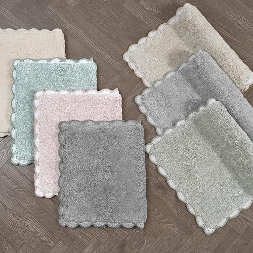 Laura Ashley Heathered Crochet Border 100% Cotton 20" x 32" Skid-Resistant Bath Rug, Ivory thumbnail 8