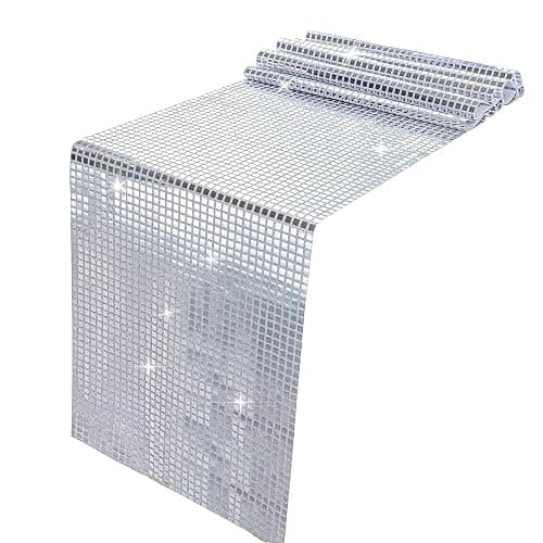 Snowkingdom 13 x 72 Inches Glitter Disco Party Table Runner Mirror Silver Runner Retro 70s 80s Theme Disco Ball Table Decorations Birthday Bachelorette Dance Party Supplies - Image 1