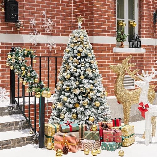 Yaheetech 6ft Premium Snow Flocked Artificial Christmas Tree Hinged Pine Full Holiday Xmas Tree for Home Office Party Decoration with 820 Branch Snow Tips and Metal Stand thumbnail 5