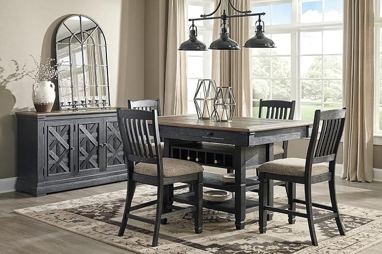 Signature Design by Ashley Tyler Creek Vintage Casual Dining Room Buffet Cabinet or Server with 3 Doors and Lattice Design, Wood, 36" High, Black & Gray thumbnail 7