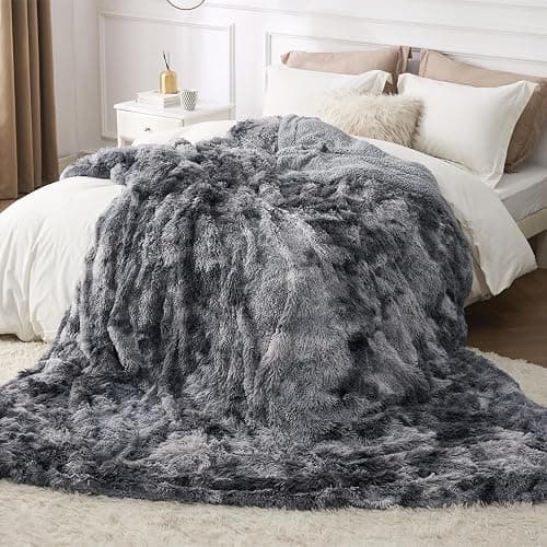Bedsure GentleSoft Fluffy Sherpa Fleece Faux Fur Blankets Queen Size for Bed, Bedroom Decor Winter Thick Warm Full Queen Blankets, Fuzzy Plush Soft Heavy Mink Tie Dye Grey Bedding Cozy Gifts, 90x90 thumbnail 6
