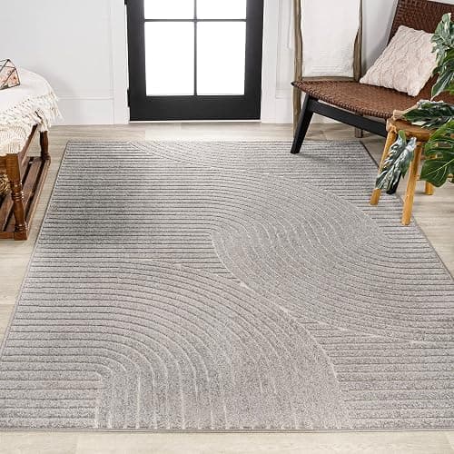 JONATHAN Y Hallie High-Low Curve Gray/Ivory Indoor/Outdoor Area Rug, 10x13, Minimalist, Pet Friendly, Non-Shedding, Stain Resistant, Hose-Washable for Backyard, Patio, Porch (SCN100A-13) thumbnail 3
