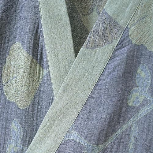 Purefair 100% Cotton Gauze Ginkgo Leaf Kimono Robe, Long Knit Loose Bathrobe Nightgown Ladies Loungewear Sleepwear for Women thumbnail 4