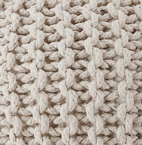 REDEARTH Round Pouf Ottoman - Cable Knitted Boho Poof - Home Décor Cord Pouffe Handmade Circular Footrest for Living Room - Bedroom - Kids Bedroom - 100% Cotton Pouf (18" x 18" x 14") - Ivory thumbnail 11