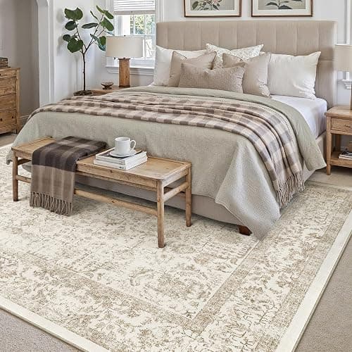 PureCozy Light Brown Area Rug 6x9 Machine Washable Vintage Living Room Distressed Non Slip Carpet Traditional Indoor Bedroom Retro Floral Accent Throw Large Rug for Office Kitchen Dining Room thumbnail 5