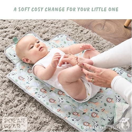 Polar Gear Baby Changing Mat – Wipe-Clean Changing Mat for Newborns – Travel Changing Mat with Pocket – Padded, Foldable Changing Matt Baby – Safari thumbnail 8