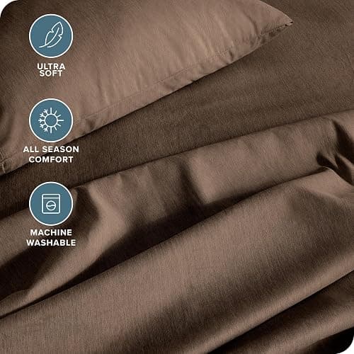 Bare Home Queen Sheet Set - Luxury 1800 Ultra-Soft Microfiber Double Brushed - Deep Pockets - Easy Fit - 4 Piece Set - Bedding Sheets & Pillowcases (Queen, Heathered Taupe) thumbnail 3