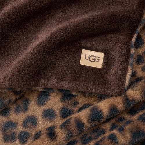 UGG Everett Throw Blanket for Home, 50" x 70", Black (Leopard) | Animal Printed Faux Fur Blanket, Hypoallergenic, Easy Care, Luxury, Leopard, Gifts for Women, Home Accent, Cozy thumbnail 3