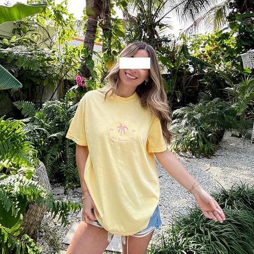 Vintage Oversized Flower Graphic Tees Cute Surfboard Palm Baggy T-Shirts Summer Preppy Beach Tops Teen Girls Clothes thumbnail 6