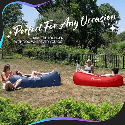 Nevlers 2 Pack Inflatable Loungers Air Sofa Couch | Perfect for Beach Chair Camping Chairs or Portable Hammock |Travel Bag Pouch, Pegs & 3 Pockets| Movie Seating & Camping Accessories Blow Up Lounger thumbnail 9