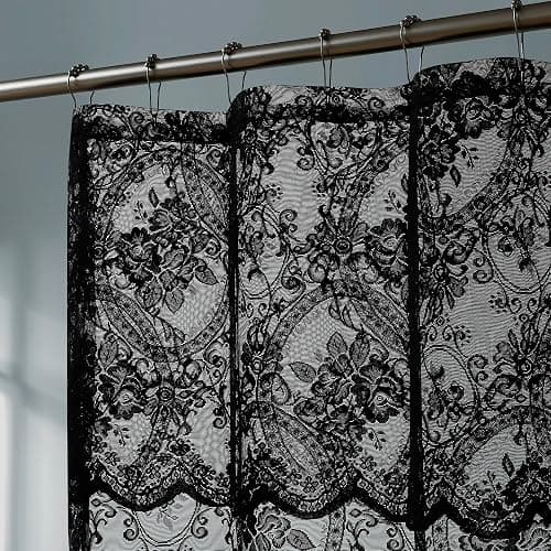 NOIR GOTHIC DECOR Shower Curtain with Black Valance. 72 Inch Goth Vintage Curtain Perfect for Gothic Bathroom. (SH Black-Black 72) - Black With Black Valance - 72"W x 72"L (Pack of 1) thumbnail 3