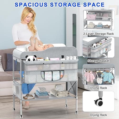 Portable Baby Changing Table, Foldable Changing Table Dresser Baby Changing Station, Height Adjustable Waterproof Diaper Changing Table Pad Topper, Newborn Nursery Organizer thumbnail 6