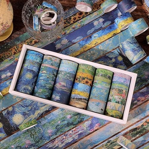 emmoolife 32 Rolls Washi Tape Set, Oil Painting Decorative Masking Tape, Van Gogh Adhesive Tape for Bullet Journal, DIY Crafts Gift, Party Decorations, Junk Journal, School Supplies thumbnail 6