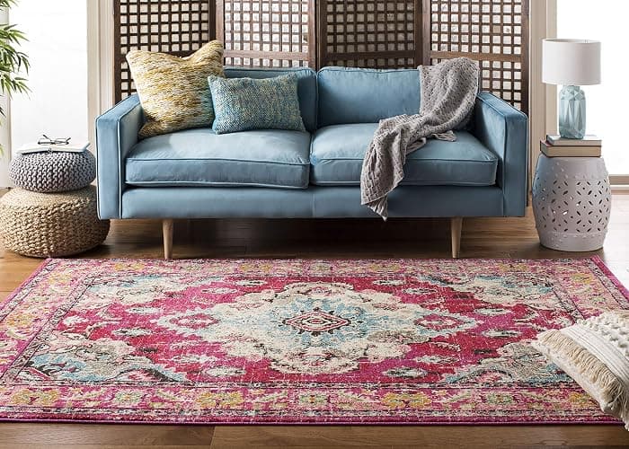 SAFAVIEH Monaco Collection Area Rug - 5' Square, Pink & Multi, Boho Chic Medallion Distressed Design, Non-Shedding & Easy Care, Ideal for High Traffic Areas in Living Room, Bedroom (MNC243D) thumbnail 3