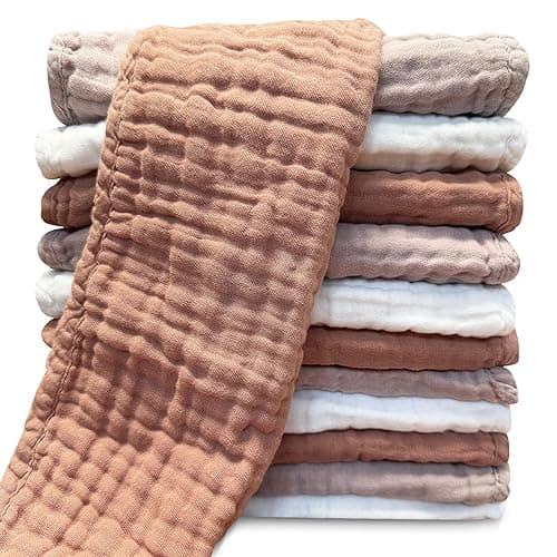 Muslin Burp Cloths for Baby 100% Cotton Burping Cloths for Unisex, Boy, Girl - Large 20'' by 10'' Newborn Essentials Ultra Soft Absorbent Milk Spit Up Rags - 12 Pack - White+Light Bean Paste Series - White+light Bean Paste Series - 20x10 Inch (Pack of 12)