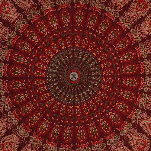 Bless International Handmade Indian hippie Bohemian Psychedelic Peacock Mandala Wall hanging College Dorm Beach Throws Table Cloth Bedding Tapestry (Maroon Yellow, Medium(54x60Inches)(137x152cms)) thumbnail 4