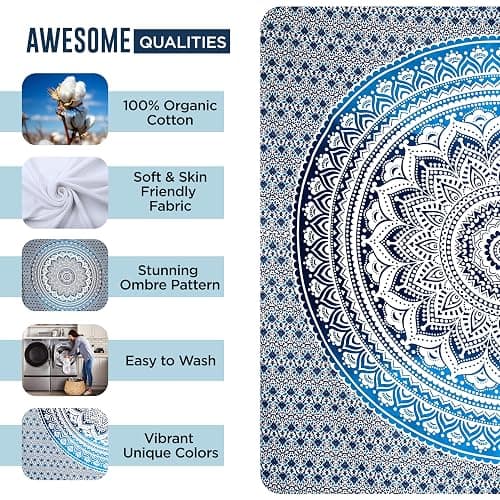 raajsee Indian Cotton Aqua Blue Tapestry Mandala Wall Hangings- Tapestry For Bedroom - Indie Wall Tapestry Hippie Room Decor - Boho Small Tapestrys Aesthetic 30x40 Inch thumbnail 3