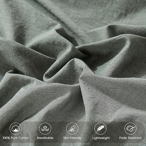 MooMee Bedding Pillowcases Pack of 2 100% Washed Cotton Linen Like Textured Breathable Durable Soft Comfy (Heathered Green, Standard) thumbnail 4