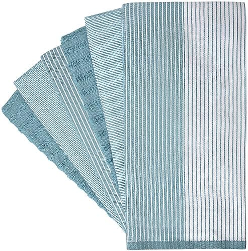 Premium Kitchen Towels (20”x 28”, 6 Pack) | Large Cotton Dish Towels | Flat & Terry Highly Absorbent Kitchen Linen Set with Hanging Loop | Aqua thumbnail 4