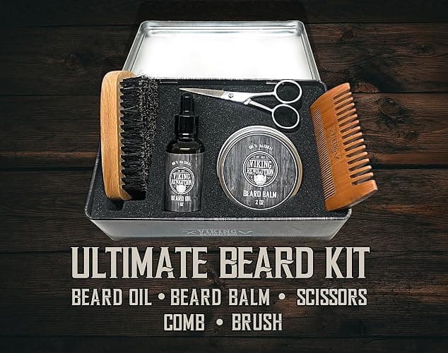 Viking Revolution - Ultimate Beard Kit - Beard Grooming Kit with Beard Brush, Beard Comb, Beard Balm, Beard Oil, Beard & Moustache Scissors - Gifts for Men thumbnail 3