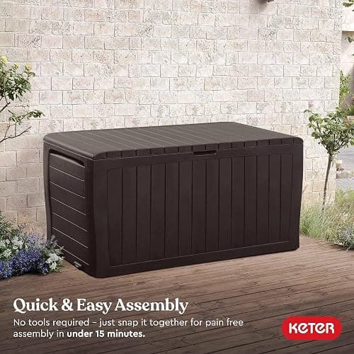 Keter Marvel Plus 71 Gallon Resin Outdoor Storage Box for Patio Furniture Cushions, Throw Pillows, Garden Tools and Pool Floats, Brown thumbnail 6