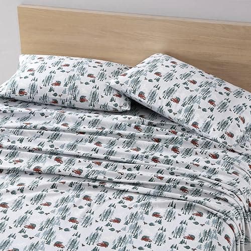 Eddie Bauer - Flannel Sheets Queen Size, Anti-Pilling & Wrinkle Resistant Cotton, Touchably Soft for All-Season Comfort - Bed Sheets with Matching Pillowcases & Fitted Sheet (Tree Farm Light Blue) thumbnail 3