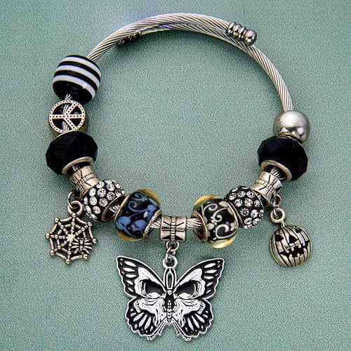 Anjulery 24Pcs Silver-Tone Skull Butterfly Enamel Charms Set, Gothic Metal Pendants for DIY Jewelry Making, Halloween Craft Supplies thumbnail 8
