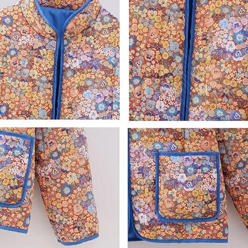 Omoone Women's Cropped Quilted Jacket Floral Printed LightWeight Padded Puffer Cardigan Coat Outwear thumbnail 8