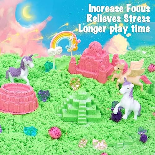 Carolart Unicorn Sensory bin, Unicorn Toy for Kids,Castle Moulds, Sand Art kit for Boys and Girl, Sensory Sand for Toddlers 3+……… thumbnail 2