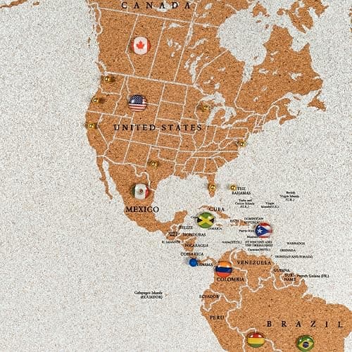 World Map Pin Board Large 30"x20" Framed | Cork Wall Map with Country Flags, Metallic & Colored Pins | World Travel Map with Pins | Unique Push Pin Map Gift for Travelers, Couples & Families. thumbnail 3