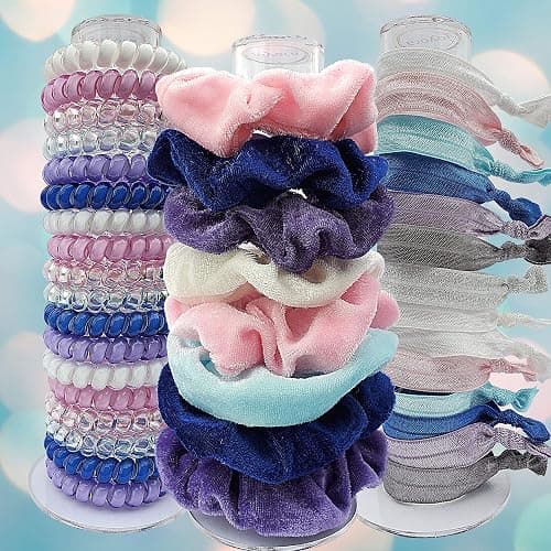Joyora Clear Acrylic Scrunchie Holder Stand, Hair Tie Organizer Tower for Scrunchies, Spiral Hair Coils & Bracelets — Holds 24–60 — Minimal Vanity/Bathroom Counter Storage for Teen Girls & Moms thumbnail 2