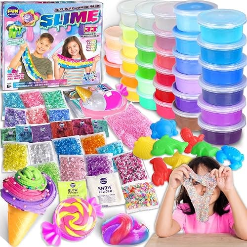 33 Cups Jumbo Slime Kit for Kids, FunKidz Premade Ultimate Slime Pack to DIY Soft, Cloud, Clear, Butter, Glitter, Glow in Dark Slime Making Kit Party Favors Gift Toys for Girls and Boys - Image 1