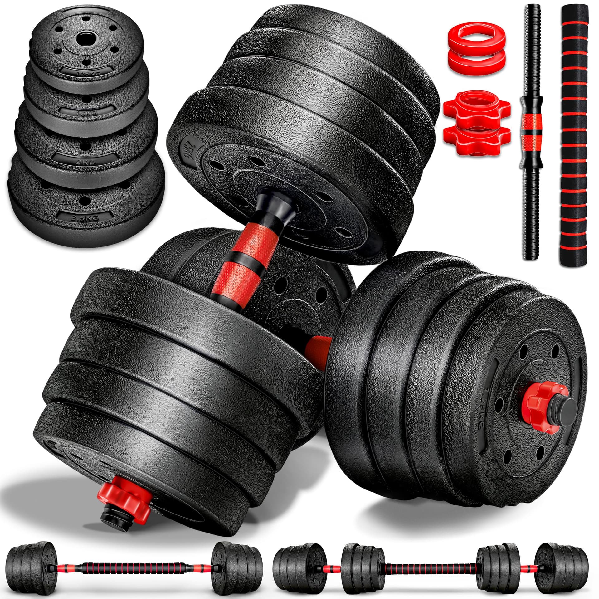 2-in-1 halterset, 15-40 kg, verstelbare halterset, korte halter en lange halter, stersluitingen en verbindingsbuis - Image 1