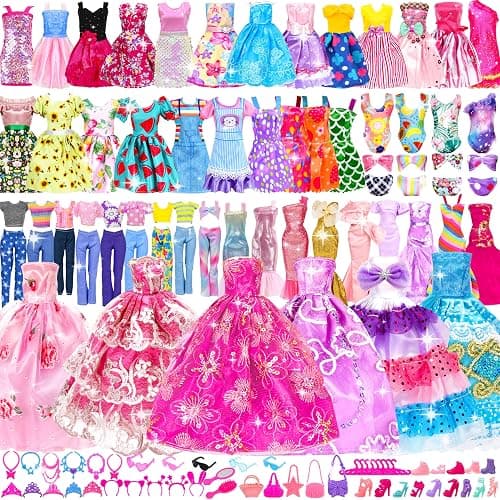 138 Pcs Doll Clothes and Accessories, 5 Wedding Gowns 9 Fashion Dresses 3 Tops 3 Pants 3 Bikini Swimsuits 20 Shoes for 11.5 inch Doll Christmas Stocking Stuffers Girls Gift Age 5-7 8-10 - Image 1