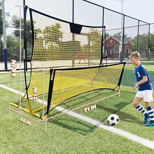 Seliyoo Dual-Sided Soccer Rebounder – Adjustable High/Low Nets for Volleys & Ground Passes, Portable Training Board for 2 Players, Teams & Home Backyard Use thumbnail 2