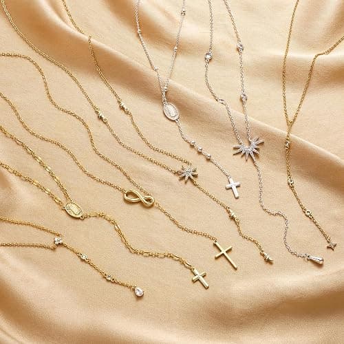 CHESKY Lariat Gold Necklace for Women Trendy, Dainty Long Necklace 14k Gold Plated/Silver Y-Shaped Pendant Necklace Layered Cz Beaded Chain Drop Necklaces Simple Gold Jewelry For Women Gift thumbnail 8
