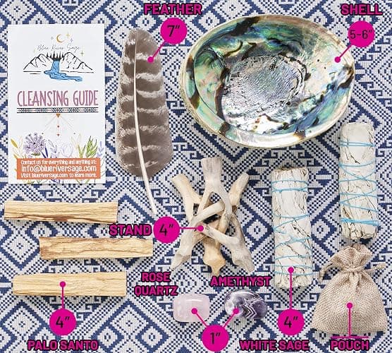 Home Cleansing & Smudging Kit with White Sage, Palo Santo, Abalone & Stand, Smudge Feather & Guide - Smudge Kit with Sage Smudge Sticks thumbnail 2