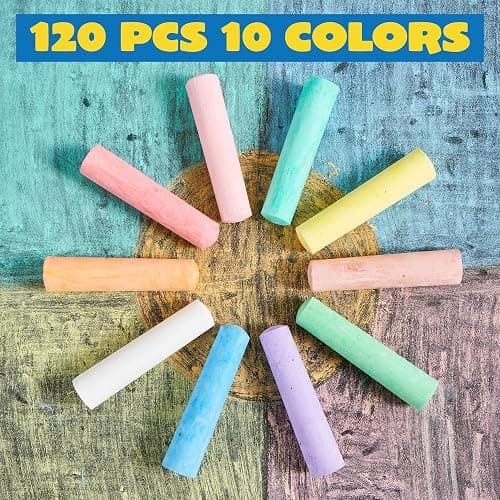 JOYIN 120 PCS Sidewalk Chalks for Kids Giant Box Non-toxic Jumbo Colored Washable Sidewalk Chalk for Toddlers in 10 Colors thumbnail 3