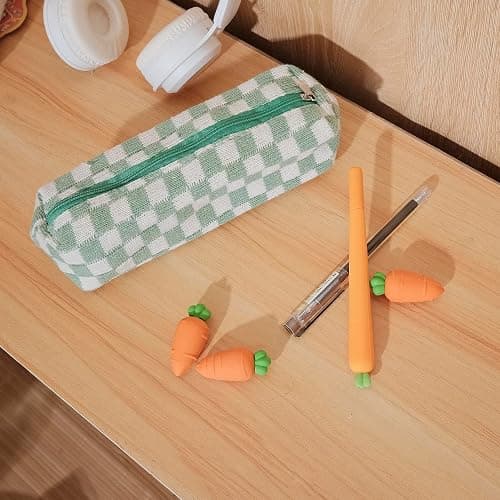 SURBEAV Pencil Case Pen Case Office College School Storage Bag Pouch Holder Box Organizer Makeup Pouch Cosmetic Bag Aesthetic Cute Pencil Case for Girls Boys Kids (Green + White) thumbnail 2