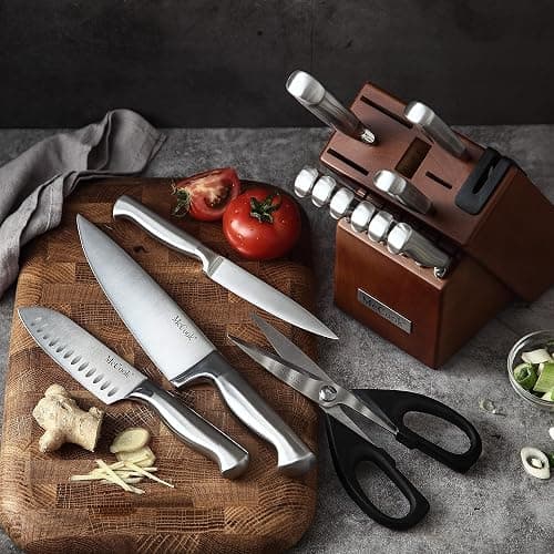 McCook® Knife Sets, German Stainless Steel Kitchen Knife Block Sets with Built-in Sharpener - SilverWalnut - 15 thumbnail 6