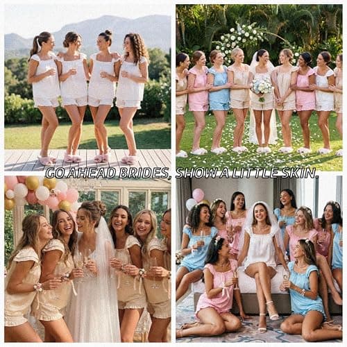 Frcdaunrs Satin Pajama Set for Women 2 Piece Silk Pjs Ruffle Sleeve Top and Shorts Cute Bridal Sleepwear Set S-XXL thumbnail 6