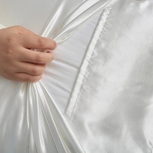 HommxJF White Satin Pillowcase Standard Set of 2 with Envelope Closure，White Silk Pillowcase for Hair and Skin (20x26) thumbnail 5