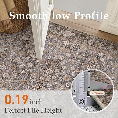 HUGEAR 8x10 Machine Washable Rugs Tradition Brown Hallway Large Area Rug Indoor Accent Rug Floral Low Pile Carpet Soft Throw Aesthetic Rug Bedroom Living Room Office Dining Room Kitchen Laundry Room thumbnail 4