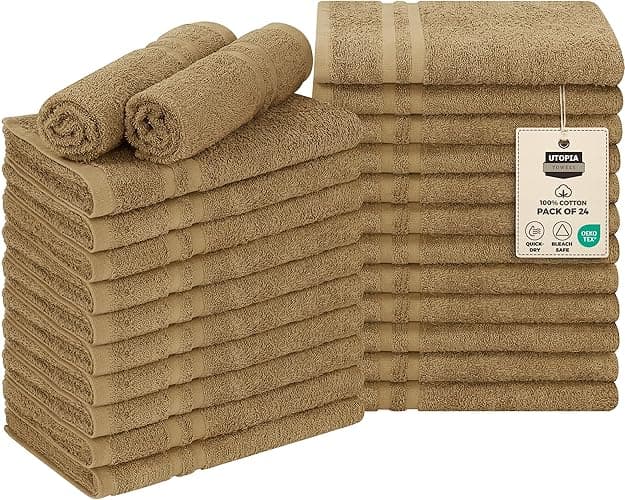 Utopia Towels Cotton Bleach Proof Salon Towel 16 by 27 inches, Bleach Safe Gym 100% Cotton Hand Towel, 24 Pack, Camel - Image 1