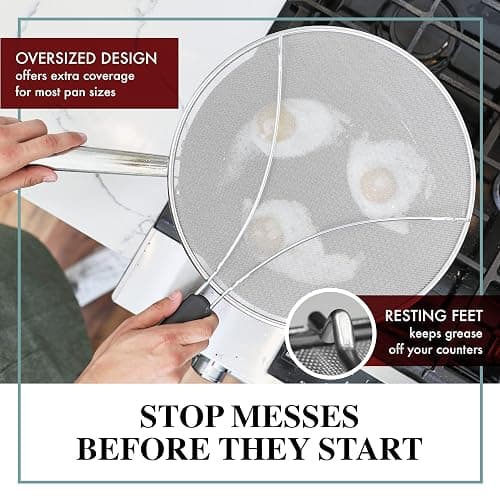 BergKoch Splatter Screen for Frying Pan - 13 Inch Stainless Steel Grease Splatter Guard - Cover Oil Splash when Sizzling Bacon, Cooking Fried Chicken or Popcorn thumbnail 3