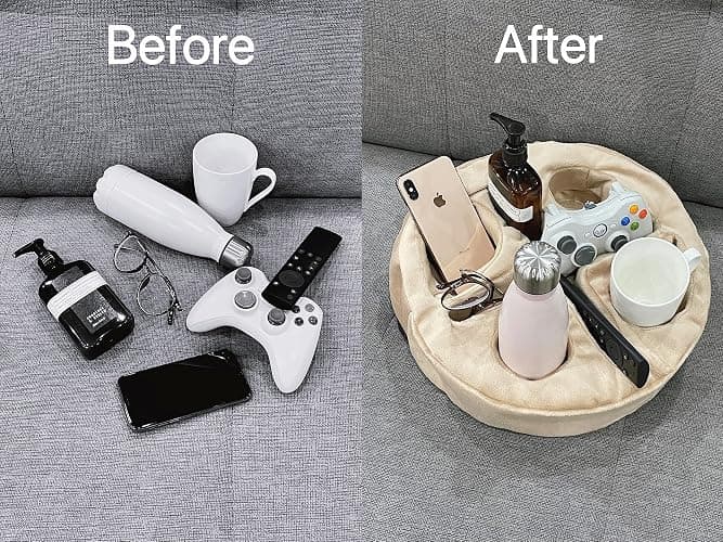 Xchouxer Couch and Bed Cup Holder Pillow, Sofa Organizer Caddy for Drinks, Remotes, Phones, Snacks (Beige) thumbnail 3