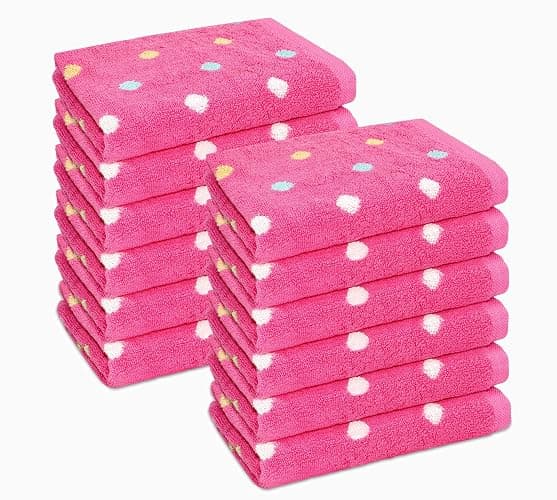 ORIGINAL KIDS Wash Cloth - Bath Time Sugar and Spice Set of 12 Washcloths - 100% Cotton Jacquard Super Soft Colorful Absorbent Quick Dry Easy Care Face Towel Face Cloth Gift - 12x12 - Pink Multicolor thumbnail 7
