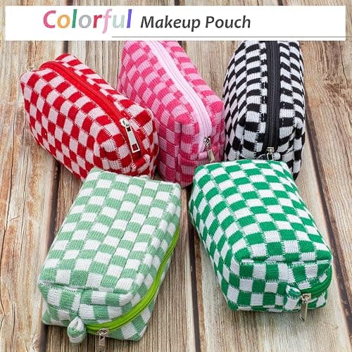 Checkered Makeup Bag for Purse, Small Travel Cosmetic Pouch,Light Green | Cute Zipper Makeup Organizer for Women, Travel Essentials, Toiletries, Makeup Brushes, Beauty Accessories&Bridesmaid Gifts thumbnail 5